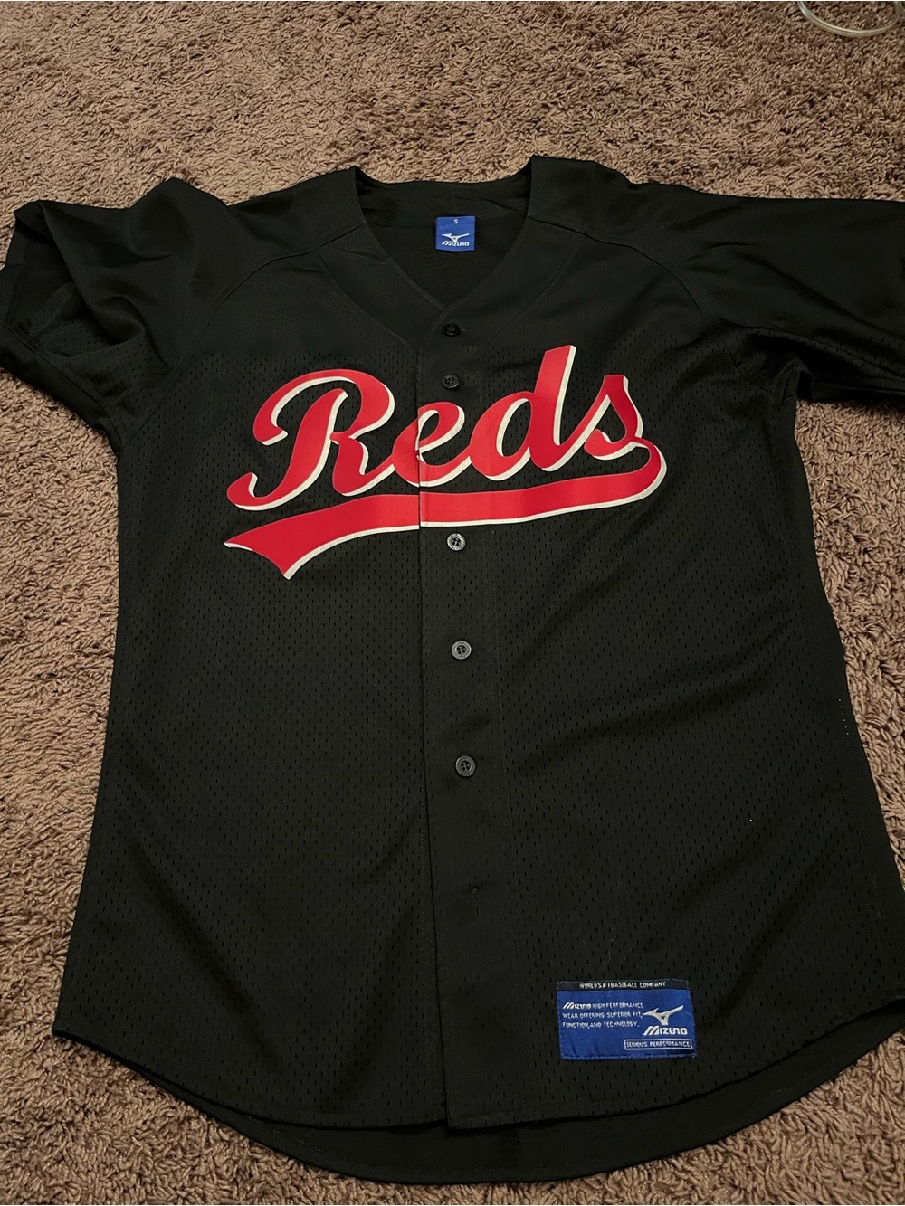 Mens Mizuno Reds Jersey Black Size Small Cincinnati Reds Baseball